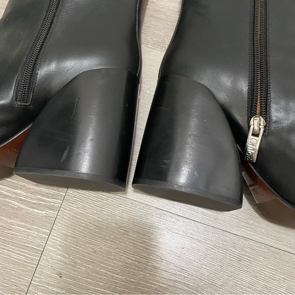 Chloe Wave Black Calf Smooth Leather Knee High Boots with Wave Heel 39 - Picture 9 of 14